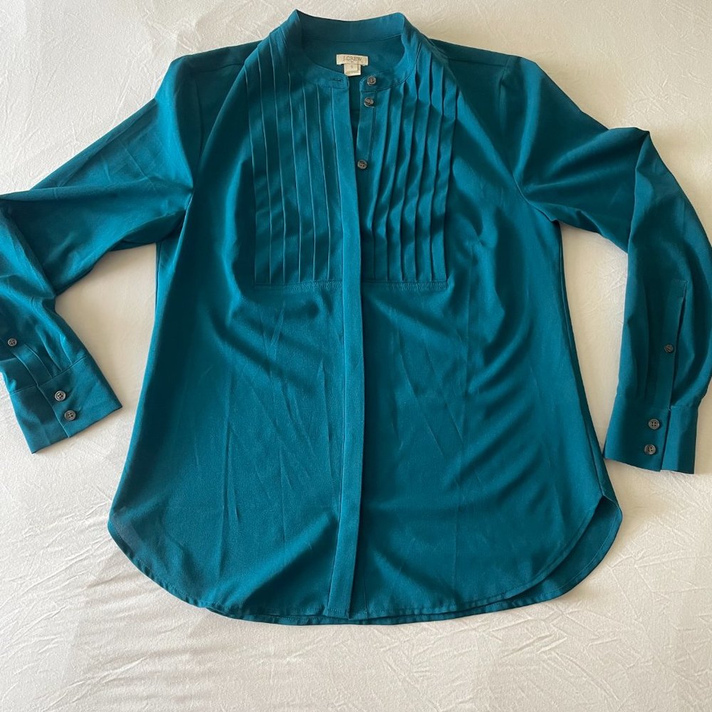 J. Crew Factory Drapery Tuxedo Blouse Teal S
